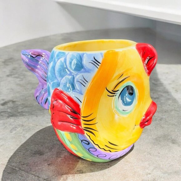 Tabletops Unlimited Dario Farrucci Vissen Fish Large Coffee Mug Cup Ceramic Set2 - Picture 5 of 16